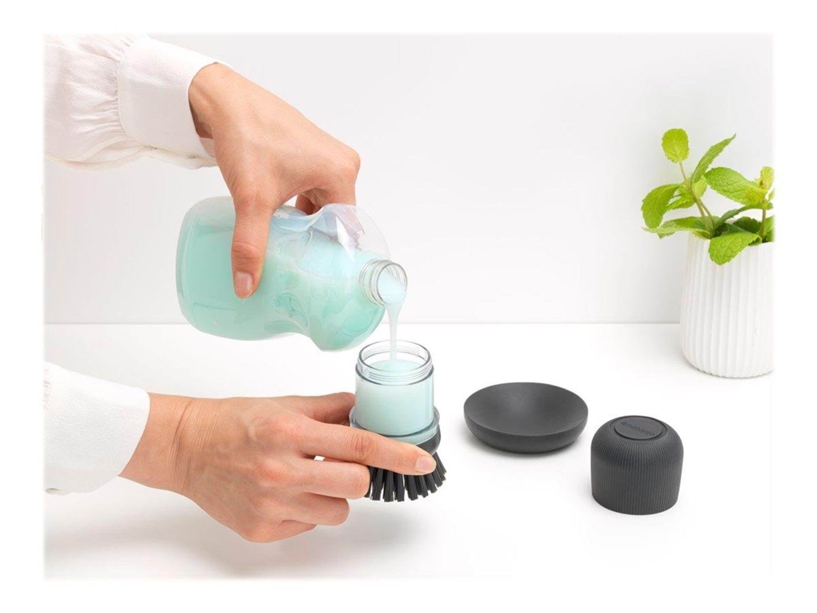 brabantia - soap dispensing dish brush - polyester - dark grey brabantia - soap dispensing dish brush - polyester - dark grey